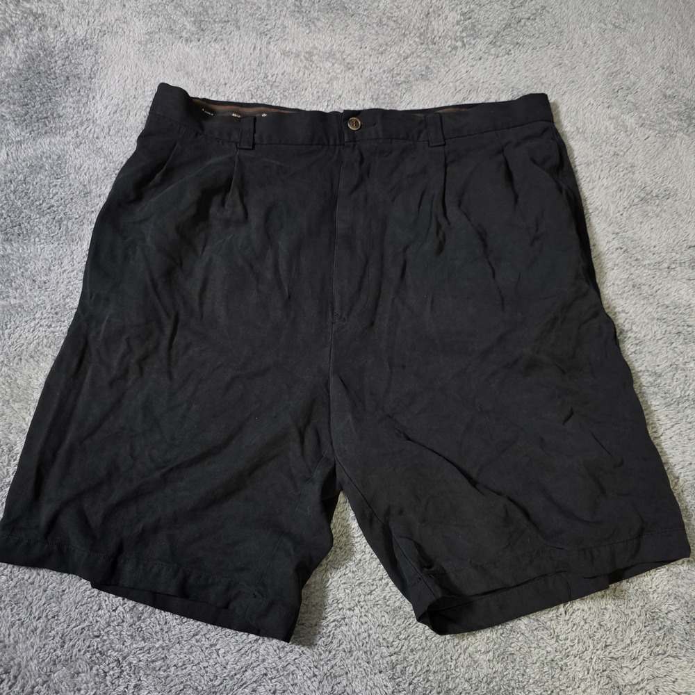 Tommy Bahama Mens 38 Silk Relaxed Pleated Shorts Black Solid Luxury Resort Wear